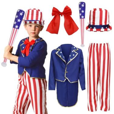 Imagem de Xinxiaomeng Kids Uncle Sam Costume Boys Independence Outfits with Inflatable Baseball Bat Halloween Costumes Cosplay Props