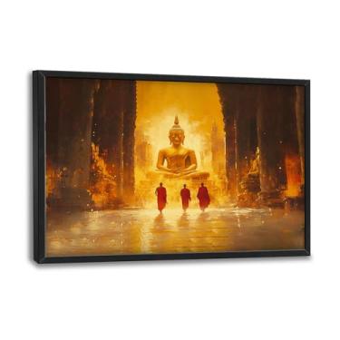Imagem de SweetFox Arte de parede emoldurada de Buda extragrande para sala de estar, imagens de estátua de Buda Zen Decoração de parede grande abstrata grande pintura em tela impressa obras de arte para casa de