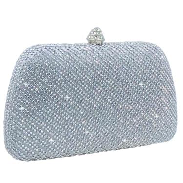 Imagem de Boutique De FGG Mini bolsas de mão de strass para mulheres, formal, bolsas e bolsas elegantes de casamento, bolsa clutch de cristal, Prata, Mini