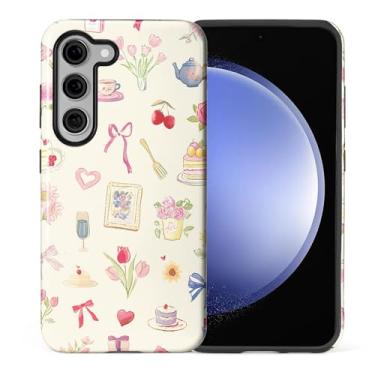 Imagem de ilikediy Capa para Samsung Galaxy S23 Plus, HL2 Aesthetic Bow Preppy Collage Hybrid 2 Layer Hard Shell Silicone Protective Pattern Design Case