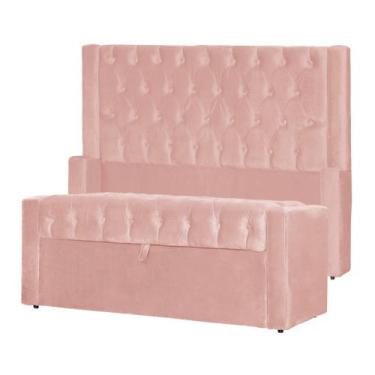 Imagem de Conjunto Cabeceira Mais Calçadeira Baú Emma Veludo Cores - DS Estofado
