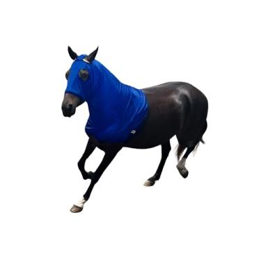 Imagem de Capuz de cavalo com zíper, elastano elástico para proteção de crina, capa de capuz respirável para preparação de espetáculos, protetor de tranças, cuidados elegantes sob o uso do cobertor, protetores