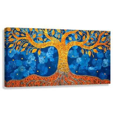 Imagem de Árvore da Vida Arte de Parede Vida Dourada Impressão em Tela Decoração para Sala de Estar Quarto 80x40cmx1