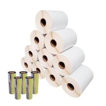 Imagem de Kit 10 Rolos Etiqueta Couche 100Mm X 60Mm + 5 Ribbons - Etiquetou