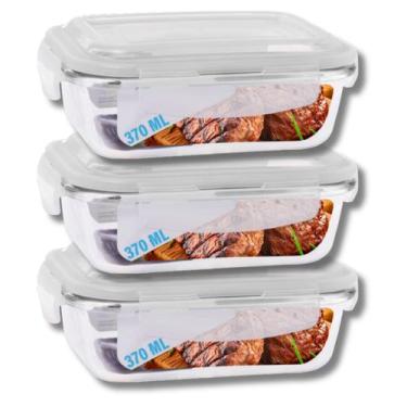 Imagem de 3 Pote Hermetico 370ML Retangular Pequeno Papinha Geladeira - PRATICAS