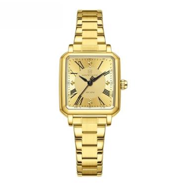 Imagem de NAVIFORCE Relógios dourados para mulheres, vestido feminino à prova d'água, pulseira com mostrador romano, caixa quadrada, ouro + ouro