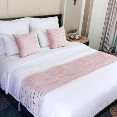 Imagem de Colcha para cama de hotel, lençol, manta de veludo luxuosa, com borla, capa de cama macia, proteção para hotel, casa, cama, toalha para cama de solteiro, queen size, rosa, 45 x 180 cm (cama de 1,5 m)