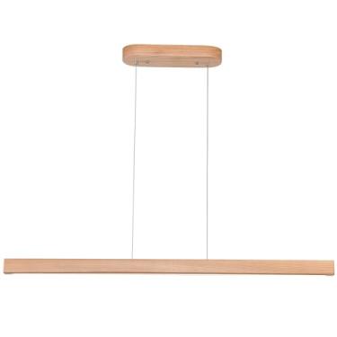 Imagem de YISDESIGN Luminária pendente linear LED de madeira de 80 cm 18W 1 luz regulável para pendurar no teto lustres modernos para sala de jantar, cozinha, ilha, luzes naturais