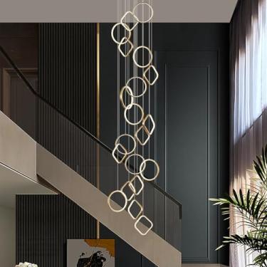 Imagem de AIRYPHANT Lustre de LED moderno 20 lustres dourados claros para teto alto com controle remoto lustres longos grandes para entrada de sala de estar, 3000-6500k