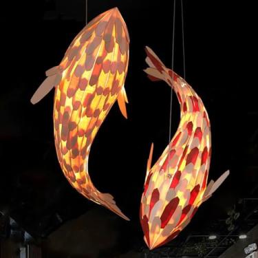 Imagem de MIXL - Luminária pendente de peixe de madeira, lâmpada suspensa de peixe rústico sobre ilha de cozinha, luminária de sala de jantar costeira, luminária suspensa de teto estilo boho para sala de estar