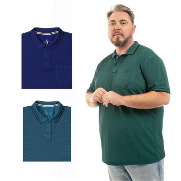 Imagem de Kit 3 Camisa Polo Masculina Plus Size Pique com Bolso Casual