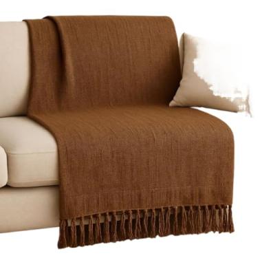 Imagem de Manta Artesanal para Sofá Grande 2,40x1,80m – Algodão Natural com Franja | Decorativa e Confortável(Marrom)