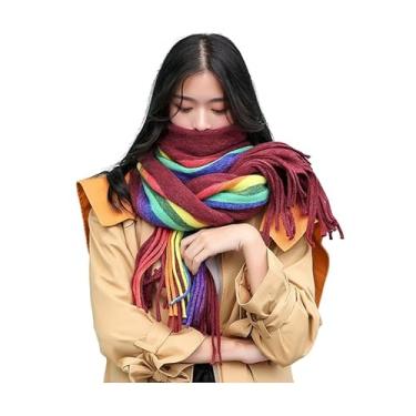Imagem de Cachecol De Inverno Para Mulheres Reino Unido Arco-íris Cachecol Dupla Face Estudante Imitação Caxemira Mulheres Dupla Finalidade Inverno Engrossado Versátil Quente, Caramel Colour, A