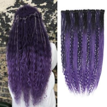 Imagem de Pouweney 10 peças de extensões de dreadlock, extensões sintéticas de 61 cm, feitas à mão, macias (preto/roxo, 40 fios)