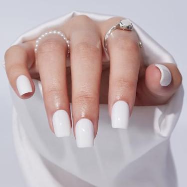 Imagem de Unhas de pressão – Findigit Cola branca quadrada curta em bastão falso nas unhas, reutilizável em unhas postiças com qualidade de salão de beleza, 16 tamanhos - 32 kits de unhas, cisne branco