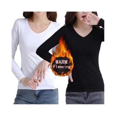 Imagem de Camisetas Térmicas Femininas de Lã - Manga Comprida, Gola Redonda, Cai