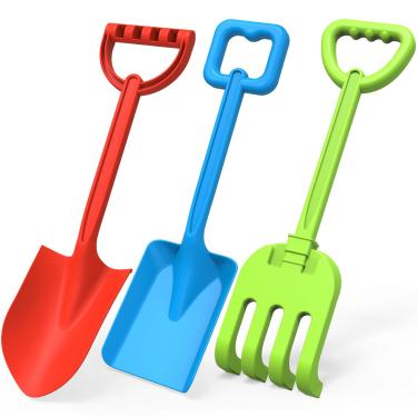 Imagem de Conjunto de brinquedos de pá de praia jumbo para crianças, 40,6 cm de cabo longo, colher de areia de plástico ABS, pacote com 3 peças, presente de viagem de verão e inverno para escavação de neve