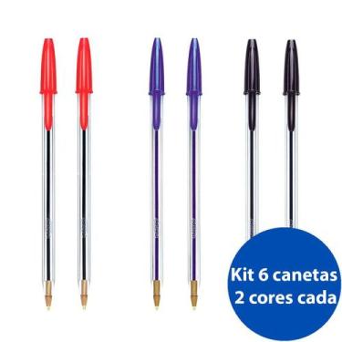 Imagem de Kit 6 Caneta esferográfica 1.0 cristal 2 un Azul Preto e Vermelho Bic