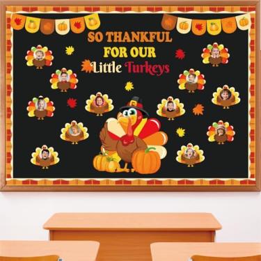 Imagem de Decoração de quadro de avisos de outono de Ação de Graças – Artesanato de fotos de peru DIY com abóbora "So Thankful for Our" Conjunto de recortes de papel para escola, sala de aula, porta de parede
