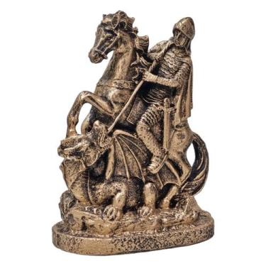 Imagem de São Jorge Cavalo Guerreiro Estátua Decoração Resina Dourado - M3 Decor