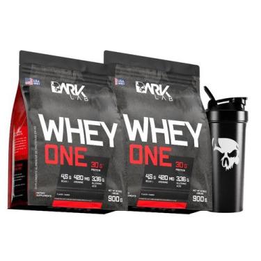 Imagem de Kit 2 Whey One 900g e Coqueteleira 700 ml Dark Lab, Chocolate, único