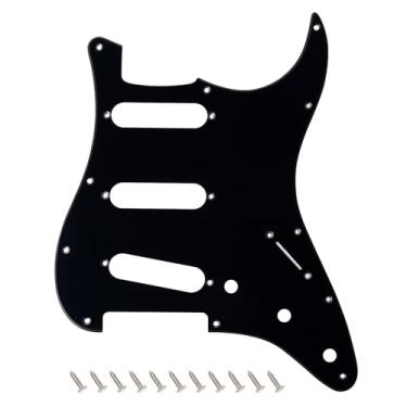 Imagem de Banworks Placa de 1 Ply Strat SSS Pickguard para guitarra elétrica de 11 furos para para-lama EUA/Mexicano, estilo moderno, Stratocaster ST JT/HB-01, preto brilhante