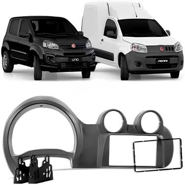 Imagem de Moldura Painel Central 2 Din Novo Uno Vivace Fiorino 2014 à 2021 Som Mp5 Dvd Cinza