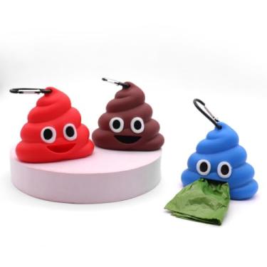 Imagem de Porta Saquinhos Higiênicos para Cachorro e Gato, Emoji Cocô, Cores Variadas, com Suporte para Coleira