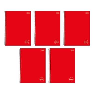 Imagem de Kit com 5 Cadernos Universitário Espiral Tilibra com 96 Folhas Pautadas Zoom Vermelho Escolar Aula