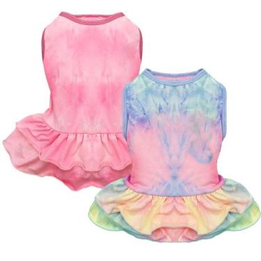 Imagem de Dog Dress Cyeollo Tie Dye, pacote com 2 roupas de verão para cães pequ