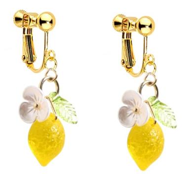 Imagem de Brincos pendentes femininos com clipe de fruta limão, não perfurados, simulação, criativos, feitos à mão, fofo, morango, framboesa, joia pendente, Zinco, Sem pedra preciosa
