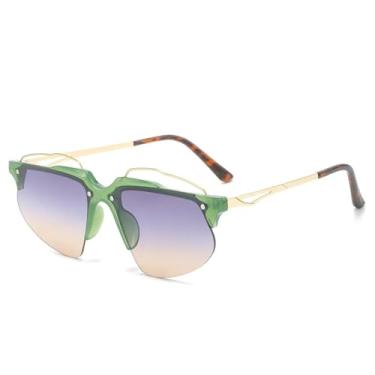 Imagem de JRLLFD Óculos de sol sem aro da moda, feminino, punk, retrô, luxuoso, UV400, masculino, esportivo, para dirigir (verde)