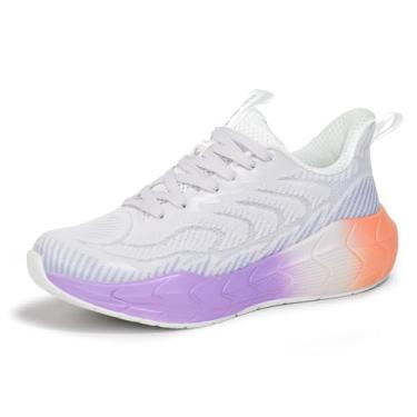 Imagem de Hawkwell Tênis de corrida feminino Cloud Zero Active Cushion para caminhada, tênis, antiderrapante, academia, atlético, moderno, tênis, Branco, roxo, 35