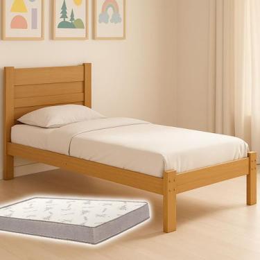 Imagem de Cama Solteiro Premium Em Madeira Maciça Estilo Sofisticado Com Colchão