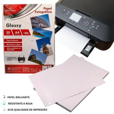 Imagem de Papel Fotográfico A4 Glossy 180g 50 Folhas Secagem Rápida Impressão Br