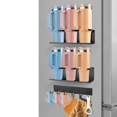 Imagem de RedCall Suporte magnético para copo Stanley, organizador de copos de 20/30/1,134 g para geladeira, suporte magnético poderoso para garrafa de água com organizador de tampa de copo, rack de