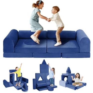 Imagem de FKSLIFE 11 poltronas modulares para crianças, sofá de crianças, sofá secional infantil, faça você mesmo, modular, conversível, espuma, brincar para meninos e meninas, para sala de jogos, móveis de