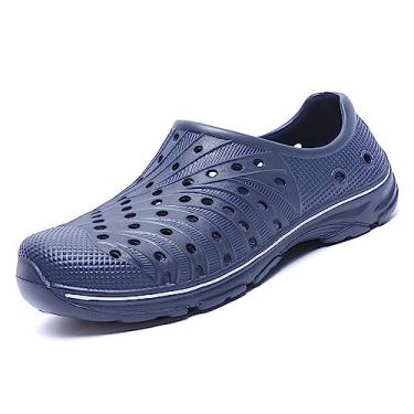Imagem de CERYTHRINA Tamancos masculinos de jardim para uso ao ar livre, respirável, sem cadarço, sandálias de borracha macia, EVA para praia, sapatos aquáticos, Azul marinho, 44