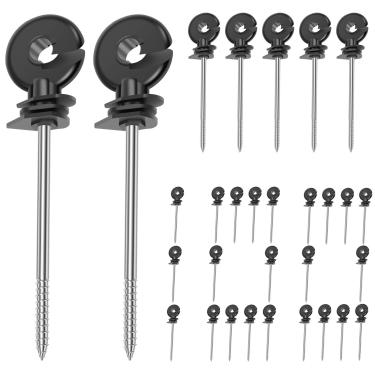 Imagem de 100 isoladores elétricos de cerca, isolador de anel de parafuso para poste de madeira, compatível com fio elétrico de polifio ou fio de aço e alumínio - preto