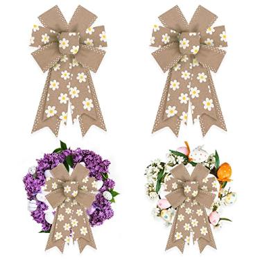 Imagem de Estivaux 2 peças de laços de páscoa para guirlanda, laços de grinalda de feliz páscoa, laços de juta naturais, flores de primavera, laços para porta da frente, Páscoa, primavera, aniversário, decorações