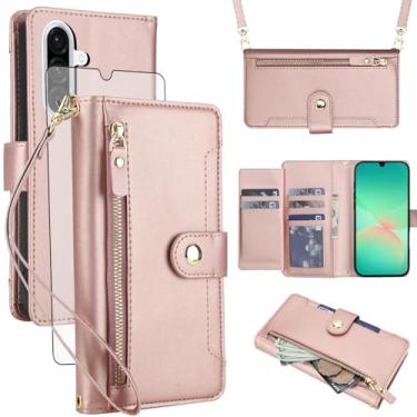 Imagem de Asuwish Capa de celular para Samsung Galaxy A16 5G/4G carteira com zíper, protetor de tela de vidro temperado e alça de pulso transversal, porta-cartão de crédito A 16 16A SM-A166U mulheres meninas