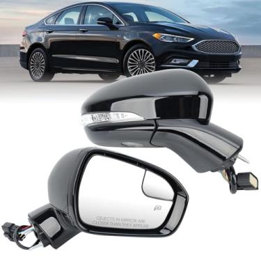 Imagem de Clidr Conjunto de espelho lateral do passageiro compatível com Ford Fusion 2016-2022 com luz de seta dobrável manual aquecida, espelho retrovisor de substituição FS73-17682, preto, 7 pinos