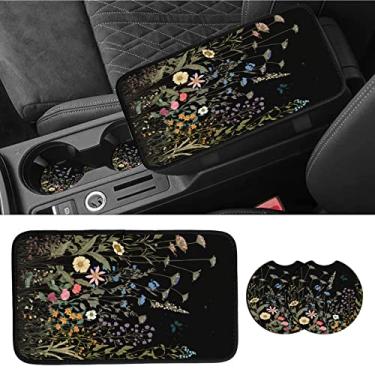 Imagem de JANENFNA Capa de apoio de braço para carro, universal, moderna, fofa, para console central, apoio de braço, almofada com 2 peças para porta-copos de carro, macio, impermeável, protetor de assento de