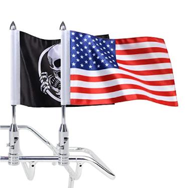 Imagem de Suporte de mastro dobrável de 90° para motocicleta 2X adequado para bagageiro tubular de 1/5.1 cm Harley Touring Spring Honda Goldwing etc com bandeira americana e bandeira de caveira punk 16,7'' x