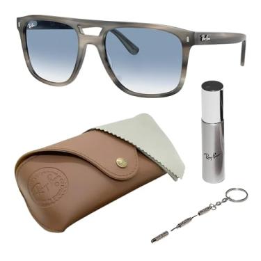 Imagem de RAY-BAN RB4306 Óculos de sol em forma de travesseiro com kit de óculos - almofadas de nariz ajustáveis - Óculos de sol masculinos de designer, Armação Havana cinza | Lente azul gradiente transparente