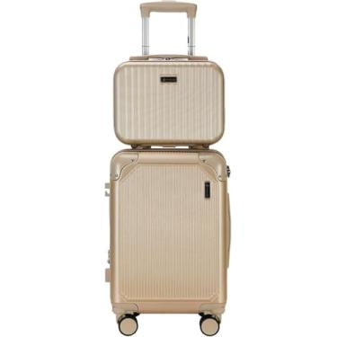 Imagem de Mala de Viagem de Bordo 10Kg Zíper EXPANSÍVEL Padrão ANAC Rígida Rodas duplas 360° Porta Copo Cadeado AntiFurto Resistente Espaçosa + Frasqueira (Dourado)