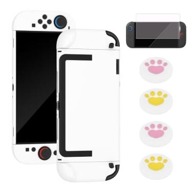 Imagem de Capa encaixável para Nintendo Switch 2 2025, capa rígida protetora para Switch 2 Joy Con, capa com design antiarranhões e absorção de choque com protetor de tela e 4 peças de aperto de polegar (branco