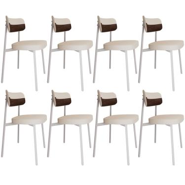 Imagem de Kit 08 Cadeiras Estofada Para Sala de Jantar Astrid Branco C01 Linho Palha Courino Whisky - Lyam Decor
