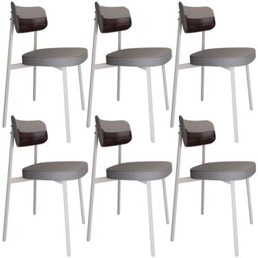 Imagem de Kit 06 Cadeiras Estofada Para Sala de Jantar Astrid Branco C01 Linho Cinza Courino Café - Lyam Decor