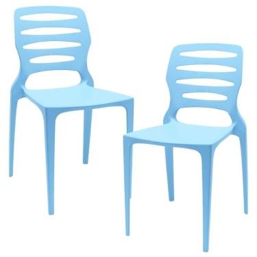 Imagem de Kit 02 Cadeiras Para Cozinha Área Gourmet Jardim Empilhável Larsen P03 Azul Celeste - Lyam Decor